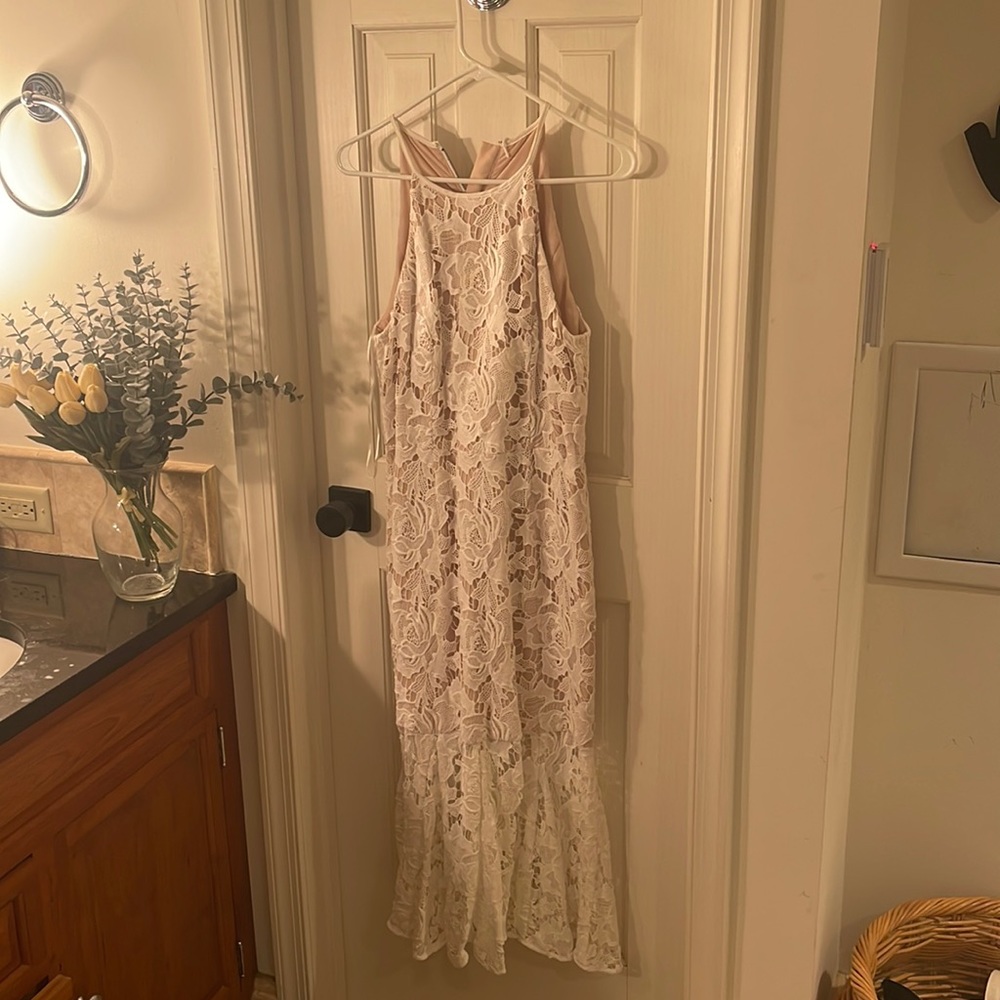 White halter top dress - lace. Size L